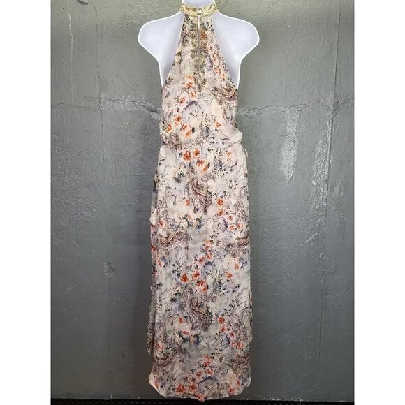 Haute Hippie Maxi Dress Women 2 Wished Upon Silk High Low Beaded Collar High Low - Picture 9 of 16